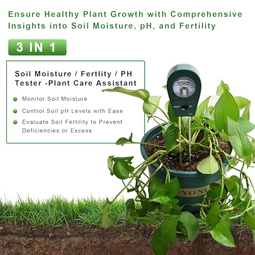 Powboro 3-in-1 Soil Tester Kit – Moisture/pH/Fertility Meter for Garden, Lawn, Potted Plants No Battery Needed Indoor/Outdoor Soil Test Kit