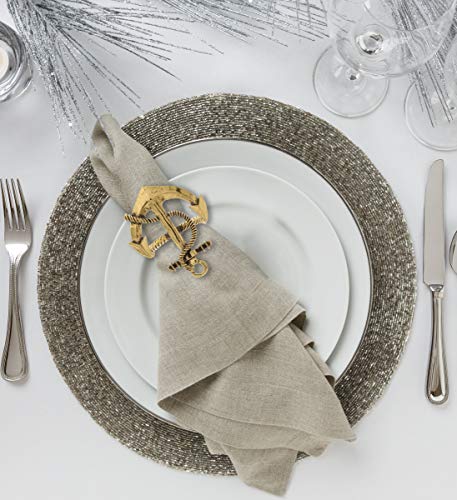 Gold Napkin Rings Set of 6 - Elegant Metal Gold Napkin Holder Ring Bands, Fancy Table Centerpiece Napkin Rings for Holiday Family Dinner, Birthday Party, Wedding Decorations - Anchor - style: Gold - Anchor