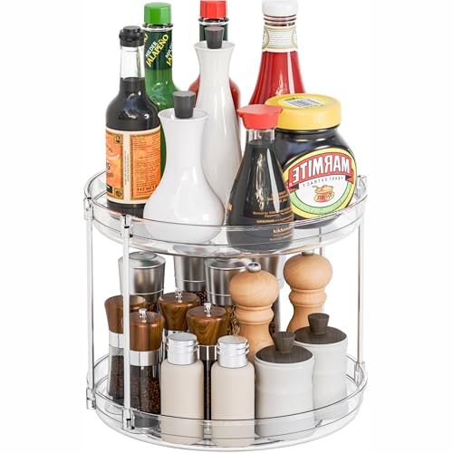 2 Tier Lazy Susan Turntable for Cabinet,Countertop,Pantry,9.5"W Spinning Seasoning Organizer,Double Rotating Kitchen Spice Rack Organizer and Condiments,Medicine,Vitamin Bottle Organizer Carousels,1Pc - size: 9.5"W-2Tier-1 Pack