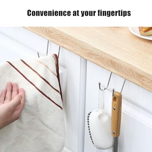 2 Pcs Over Cabinet Hook,Multi-Use Gabinet Doors Double S Hooks for Hanging,Drawer,Closet,Kitchenware,Wardrobe Door,Bags,Towels and Key,Silver Cabinet Hooks for Hanging (A-Silver)