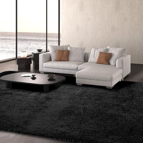 10x14 Area Rug Living Room Black - Large Soft Fluffy Non-Slip Carpet | Cloud-Soft Comfort: Microfiber Memory Foam Layers Cradle Every Step - Cozy Warmth Your Whole Family Will Sink Into Daily - color: Black, size: 10' x 14' (Rectangular)