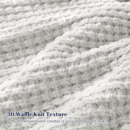 PHF Chenille Waffle Knit Throw Blanket- Plush Warm & Cozy 50" x 60" Ultra Soft Blanket- Chunky Fluffy Waffle Throws for Couch Bed Sofa - Light Grey - color: Light Grey, size: Throw(50"X60")