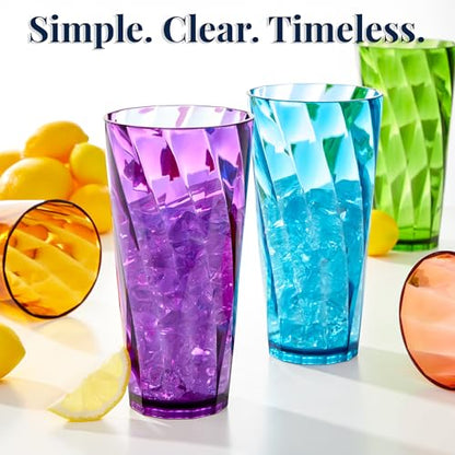US Acrylic Optix Plastic Reusable Drinking Glasses (Set of 8) 26oz Iced-Tea Cups in Jewel Tone Colors | BPA-Free Tumblers, Made in USA | Top-Rack Dishwasher Safe - size: 26 ounces