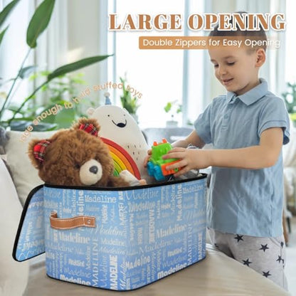 Custom Storage Basket with Name, Personalized Keepsake Box,Blue | Foldable Fabric Gradient Large Memory Bin with Handle Lid Lightweight Waterproof Dustproof, 14"L x 10.2"W x 10.4"H - color: Option 24