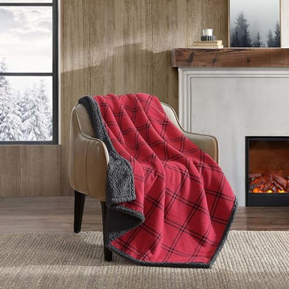 Eddie Bauer - Throw Blanket, Soft & Reversible Cotton Flannel Bedding, Throw Blanket for Couch or Bed (Kettle Falls Red/Black, 50" x 60") - color: Kettle Falls Red/Black