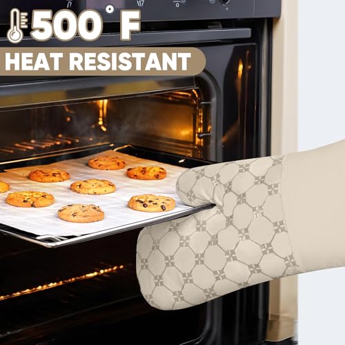 Oven Mitts Kitchen Towels Dishcloths with Pot Holders Sets 12PCS, Dish Towels Sets, Oven Gloves Pot Pads Heat Resistant 500 Degrees with Non-Slip Silicone Surface for Cooking Baking Grilling-Milkshake - color: Milkshake