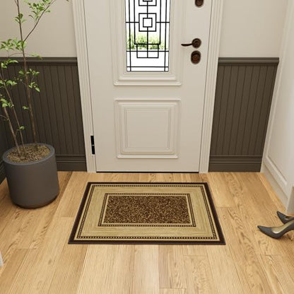 Ottomanson 2x3 Entryway Rug – Non-Slip Small Area Rugs - color: Border Dark Brown, size: 2'3" x 3' (Mat)