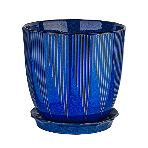 ADN 8inch Navy Ceramic Planter Pot with Drainage Hole and Saucer | Modern Indoor Outdoor Medium Decorative Planter Pot, for Home,Garden,Office Gift; 6/8/10 inch - color: Navy, size: 8 in