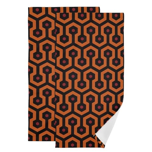 2 Pack Vintage Orange Black Hexagon Geometric Hand Towels for Bathroom,Soft Absorbent The Shining Style Kitchen Towels,Quick Dry Modern Abstract Decorative Guest Bathroom Towels 14"x28" - color: Red Black