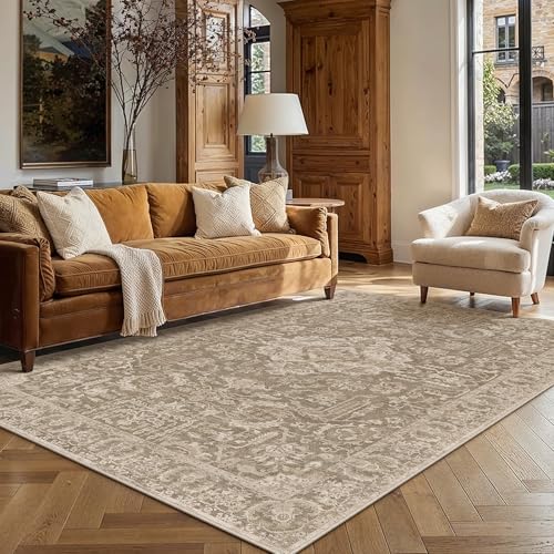 6x9 Taupe Vintage Distressed Washable Area Rug for Living Room | Low Pile, Non Slip, Vintage Distressed, Soft Indoor Rug for Living Room, Bedroom, Dining Room, Office, Home Decor - color: C| Taupe, size: 6' x 9' (Rectangular)