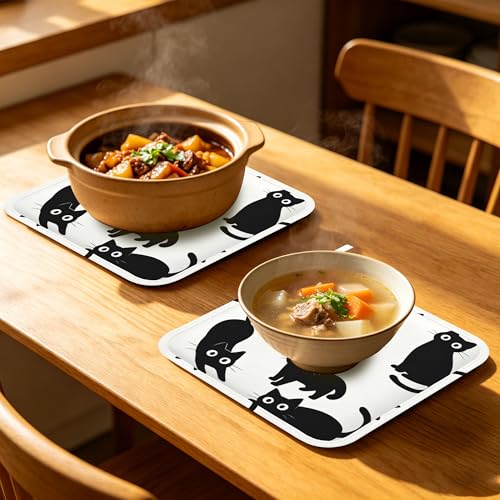 Oven Mitts and Pot Holders Cute Black Cat Silicone Kitchen Accessories Set of 4 Heat Resistant Gloves Potholder Non-Slip Grip for Chef Cooking Baking Grilling BBQ - color: Cute Black Cat