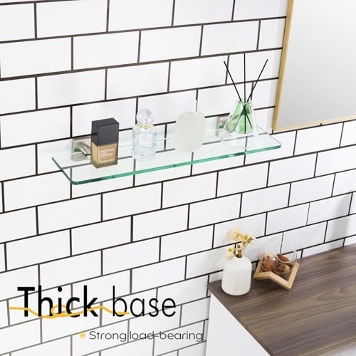 KOKOSIRI Floating Shelves Wall Mount 20-Inch Bathroom Tempered Glass Shelf Shower Storage Kitchen Rack, 2 Pack Brushed Stainless Steel B1107BR-L20-P2 - color: Brushed Nickel, size: 20-Inch(2 Pack)