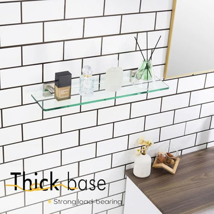 KOKOSIRI Floating Shelves Wall Mount 20-Inch Bathroom Tempered Glass Shelf Shower Storage Kitchen Rack, 2 Pack Brushed Stainless Steel B1107BR-L20-P2 - color: Brushed Nickel, size: 20-Inch(2 Pack)