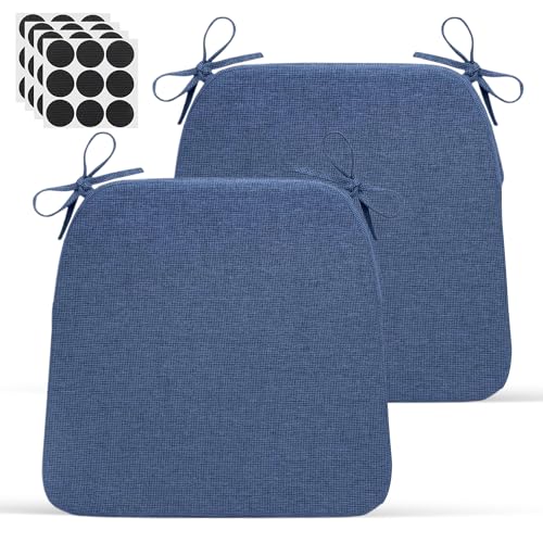 Chair Cushions for Dining Chairs - 17" x 16" x 2" D-Shaped Indoor Seat Cushions - Non Slip Chair Pads with Removable Ties and Washable Cover Set of 2 - Chair Leg Pads Included - Blue - color: Navy Blue, size: Pack of 2
