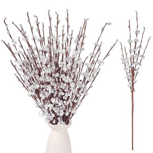 Wootkey 10Pcs 17.5'' Faux Jasmine Artificial Flowers White Flowers Tall White Floral Branches for Home Wedding Vase Filler Party DIY Decoration Halloween Decoration | Faux Jasmine Flower Bouquet Pussy Willow Branches Vase Filler Christmas Home Wedding Tab