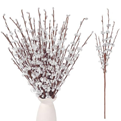 Wootkey 10Pcs 17.5'' Faux Jasmine Artificial Flowers White Flowers Tall White Floral Branches for Home Wedding Vase Filler Party DIY Decoration Halloween Decoration | Faux Jasmine Flower Bouquet Pussy Willow Branches Vase Filler Christmas Home Wedding Tab