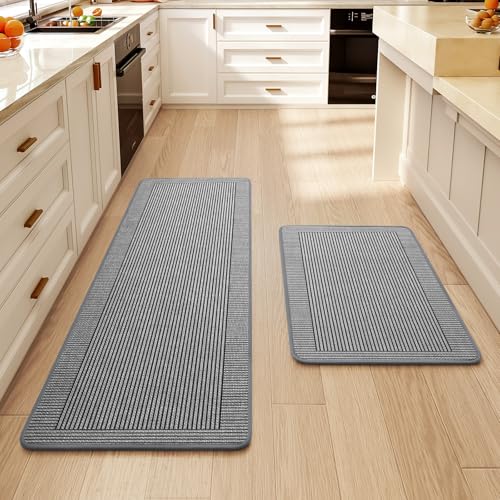 Kitchen Rugs Set of 2, Kitchen Mats for Floor,17x30+17x47 Grey | Kitchen Runner Rugs Non Slip Washable, Absorbent Braided Kitchen Floor Mat 2PCS, Sink Rug, Easy to Clean - color: A Linear Grey, size: 17''x30''+17''x47''