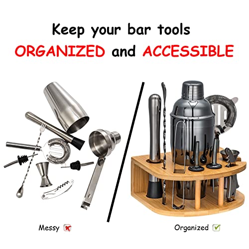 Bartender kit Black with Stand | Beautiful Black Cocktail Shaker Set for Home Bar. Perfect Mixology Bartender Kit Bar Tools Set and Bar Accessories for Amazing Drink Mixing