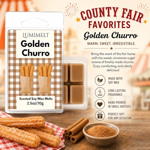 LUMIMELT County Fair Favorites Wax Melt Bundle – 5 Pack Scented Soy Wax Melts – Caramel Popcorn, Funnel Cake, Cotton Candy, Caramel Apple & Golden Churro – Long Lasting Home Fragrance