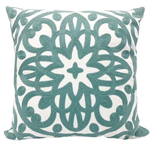 Alysheer Embroidered Decorative Throw Pillow Cover 18x18 inch, Cozy Cool Boho Mandala Chic Knit Pattern, Durable 100% Cotton Cushion Case for Sofa Couch Living Room Bedroom Office Gifts (Aqua Blue) - color: Aqua Blue, size: 18" x 18" (Pack of 1)