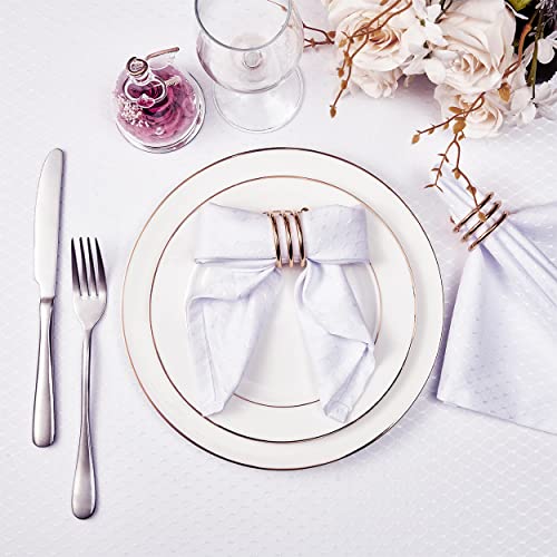 White Jacquard 17x17 Square Polyester Cloth Napkins Set of 8 | Waterproof, Stain Resistant, Shrink Proof, Washable, fabric, Outdoor, Dining, Wedding, Kitchen, Party, Banquet, Reusable - color: White