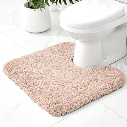 Toilet Rugs U-Shaped Mat 24x22, Contour Bathroom Mat - Ultra Soft & Absorbent Microfiber, Quick-Dry, Machine Washable with High Density Foam Latex Non Slip Backing, Beige - color: Beige, size: 24" X 22"(Toilet Rug)