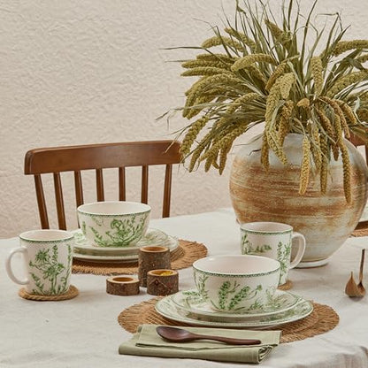 Bico Green Garden Toile De Jouy Salad Plates Set of 4, 8.75 Inch Ceramic Dessert Plates for Salad, Appetizer, Side Dishes, Microwave and Dishwasher Safe, Gift for Housewarming and Thanksgiving - color: Green Garden Toile De Jouy