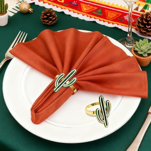 Cactus Mexican Napkin Rings Set of 6 Tropocal Prickly Pear Mexico Napkin Holders for Christmas New Year Cinco De Mayo Holiday Gatherings Desert Wedding Beach Party Dinner Table Decor - style: Cactus