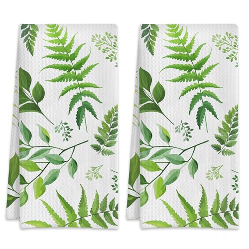 2 Pack Hand Towels Green Leaves Forest Herbs Kitchen Towel Absorbent Decorative Towels Set for Drying,Cleaning,Cooking,Bathroom,Holiday 16x24 Inches - color: Green Leaves Forest Herbs