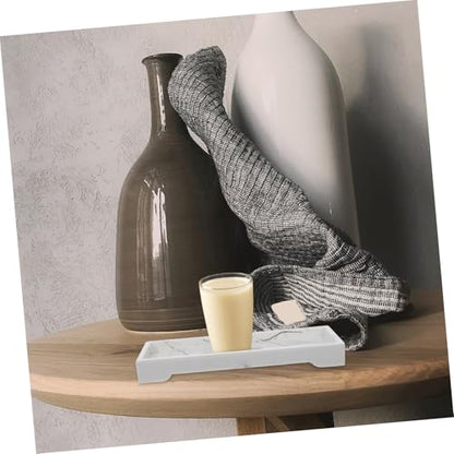Marble Design Synthetic Vanity Tray for Bathroom Storage, White Cosmetic Organizer and Jewelry Holder, Home Washstand Storage Plate for Toiletries and Accessories
