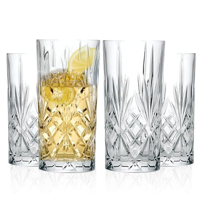 Barski Highball Glass - Drinking Glasses - Set of 4 - Hiball Tumblers - Glass Crystal Tumbler - for Water, Juice, Beer, Mixed Cocktails, Mojito Glass, Tom Collins Bar Glassware, 12 oz, Made in Europe - size: Set of 4 Highball 12 oz.
