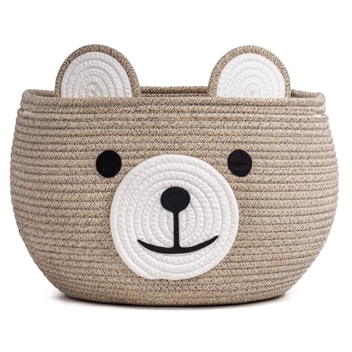 Large Baby Basket for Gifts Empty, Cute Bear Design, Light Brown | 15.7" x 10.5" Baby Shower Basket for Kids Boys Newborn Storage, Woven Rope Toy Basket, Fits Living Room Nursery Décor - color: Light Brown, size: 15.7"D x 10.5"H