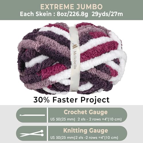 Jumbo Chunky Yarn for Hand Knitting - Super Thick Chenille Chunky Yarn for Crocheting - Extra Soft Bulky Fluffy Blanket Big Yarns 8 Jumbo Pack (27yds,8 oz Each Skein) - color: Muted Burgundy