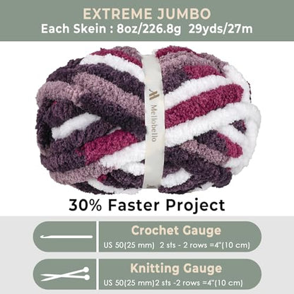 Jumbo Chunky Yarn for Hand Knitting - Super Thick Chenille Chunky Yarn for Crocheting - Extra Soft Bulky Fluffy Blanket Big Yarns 8 Jumbo Pack (27yds,8 oz Each Skein) - color: Muted Burgundy