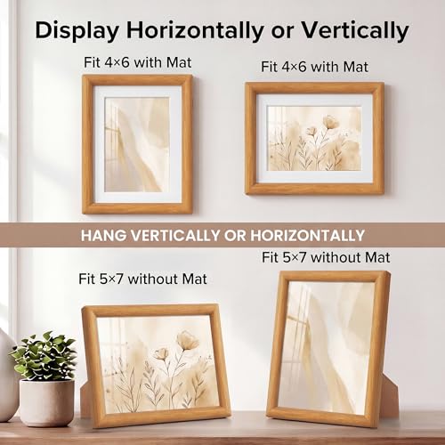 Acovy 5x7 Picture Frame, Natural Solid Teak Wood 5"x7" Photo Frame for Wall, Handcrafted Wooden Frame 5 x 7 Matted to 4x6, High Definition Tempered Glass, Wall Hook Included, Natural Teak - color: Teak, size: 5"x7"