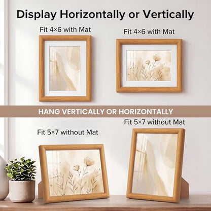 Acovy 5x7 Picture Frame, Natural Solid Teak Wood 5"x7" Photo Frame for Wall, Handcrafted Wooden Frame 5 x 7 Matted to 4x6, High Definition Tempered Glass, Wall Hook Included, Natural Teak - color: Teak, size: 5"x7"