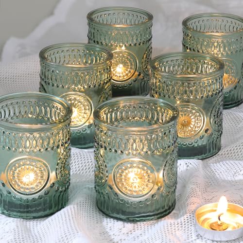 Lanttu 12pcs Green Votive Candle Holders 2.1"x2.56" Tealight Candle Holder | for Birthday Parties, Weddings, Table Decorations, Candlelight Dinners - color: Green