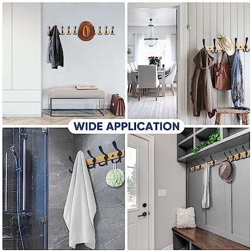 TICONN Wall Mounted Coat Rack, Five Heavy Duty Tri Hooks All Metal Construction for Jacket Coat Hat in Mudroom Entryway (Wood Black, 2-Pack) - color: Wood Black