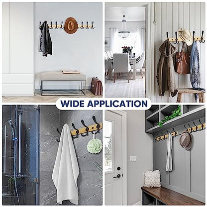 TICONN Wall Mounted Coat Rack, Five Heavy Duty Tri Hooks All Metal Construction for Jacket Coat Hat in Mudroom Entryway (Wood Black, 2-Pack) - color: Wood Black