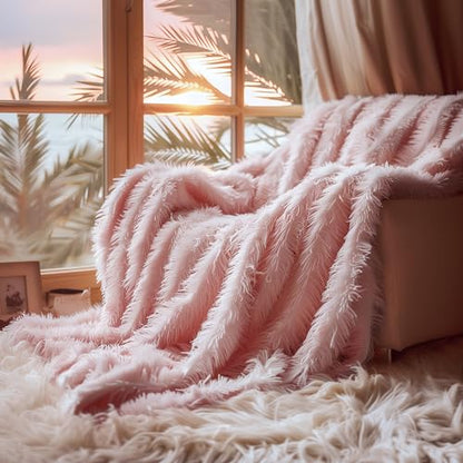 Hyde Lane Blush Pink Throw Blanket for Couch Sofa, Reversible Ultra Soft Faux Fur Fluffy Fuzzy Throw Blankets - 60x80 Rose Gold - color: Blush, size: 60x80"