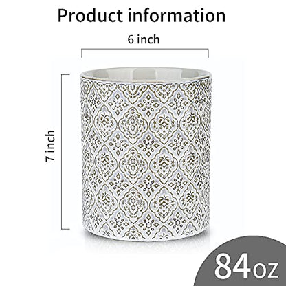 KOOV Kitchen Utensil Holder, Large Utensil Holders for Countertop, 6 x 7 Inches Ceramic Utensil Crock, Deep and Stable, Cooking Utensil Holder, Embossed Pattern, White - color: Reactive White