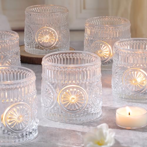 6Pcs Large Votive Candle Holders Clear Glass Tealight Candle Holders | Candle Holders for Wedding, Table Centerpiece, Party, Birthday, Home Decor - color: Clear