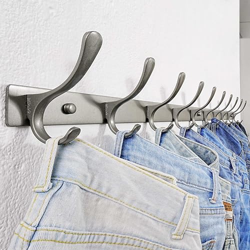 SKOLOO Coat Rack Wall Mounted - 10 Hooks, Heavy Duty, Stainless Steel, Metal Wall Hanger, Sturdy Coat Hooks for Hanging Coats, Jacket, Clothes, Hat, Matte Grey - color: Matte Grey, size: 10 Hook(1 Pack)