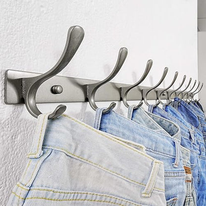 SKOLOO Coat Rack Wall Mounted - 10 Hooks, Heavy Duty, Stainless Steel, Metal Wall Hanger, Sturdy Coat Hooks for Hanging Coats, Jacket, Clothes, Hat, Matte Grey - color: Matte Grey, size: 10 Hook(1 Pack)