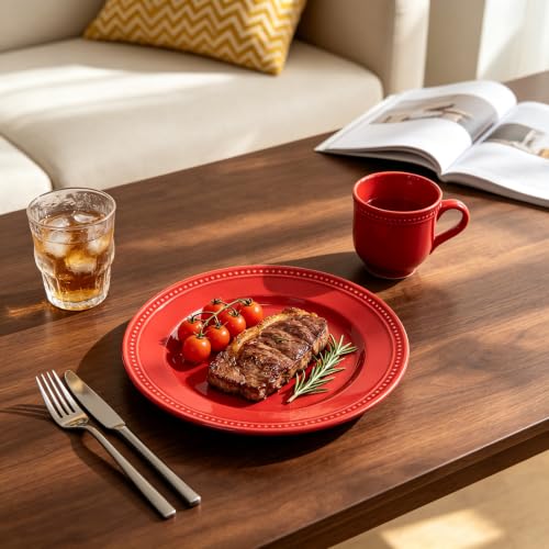Pearl Dots Stoneware Dinnerware Set (20pc Set, Red) - color: Red, size: 20pc Set