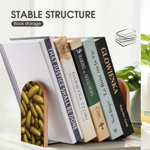 Wooden Book Ends with Metal Base Bookends Supports for Shelves, Pickle | Cucumber, Non-Slip Book Stoppers for Magazines, Books, DVDs, Small, 1 Pair - color: Style(633)