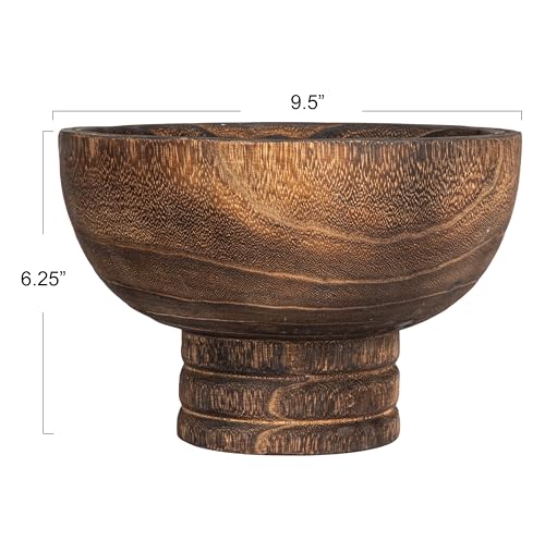 Creative Co-Op Round Paulownia Wood Pedestal Bowl, Marbled Brown Finish - color: Charred Brown