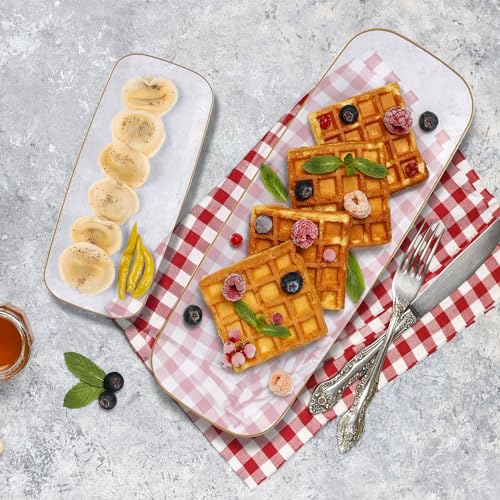 R-kay 4 Pack Clear Plastic Serving Trays - 10 by 5.5 in Heavy Duty Rectangular Platters for Party, Food, and Desserts - color: Clear And Gold, size: 10 Inch
