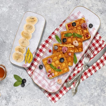 R-kay 4 Pack Clear Plastic Serving Trays - 10 by 5.5 in Heavy Duty Rectangular Platters for Party, Food, and Desserts - color: Clear And Gold, size: 10 Inch