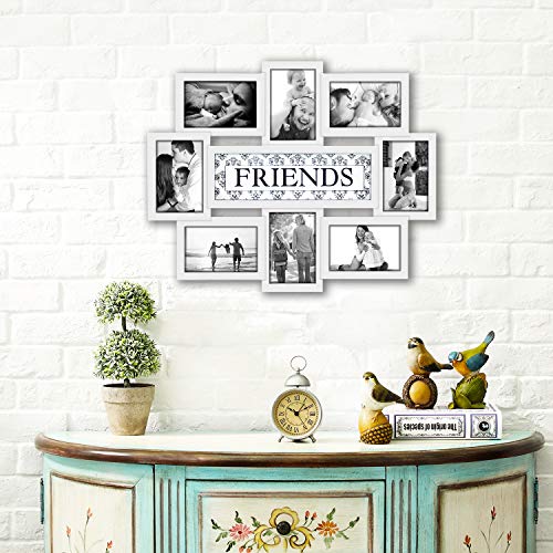Jerry & Maggie - Photo Frame 22x17 White Friends Picture Frame Selfie Gallery Collage Wall Hanging for 6x4 Photo - 8 Photo Sockets - Wall Mounting Design - color: White, size: Friends/ Textured